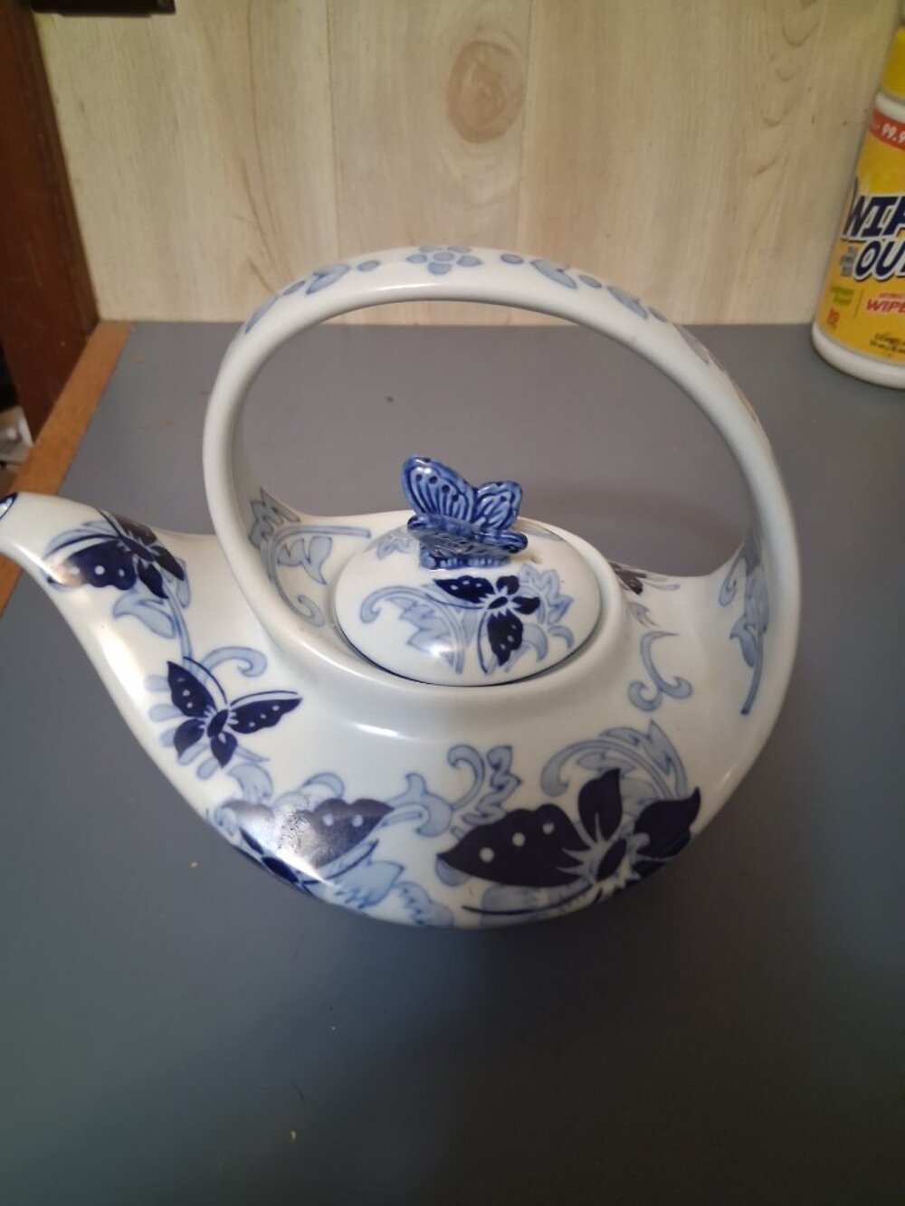 Pier 1 Butterfly Theme Blue & White Teapot